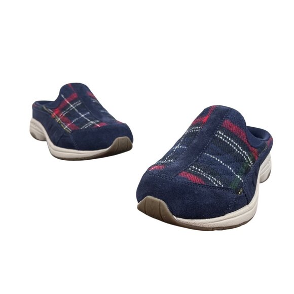 Easy Spirit Travel Time 701 Dark Blue Suede Plaid Slip-On Clogs Womens 7M - Picture 1 of 8